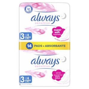 Absorbante Always Sensitive Super Soft, Night 3, pachet 14 bucati