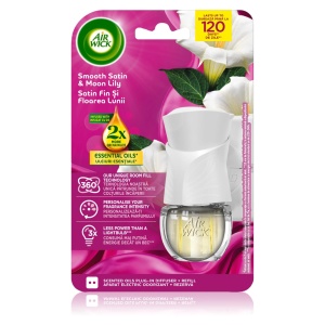 Aparat + rezerva odorizant automat de camera Smooth satin & Moon lily, Air Wick, 19 ml