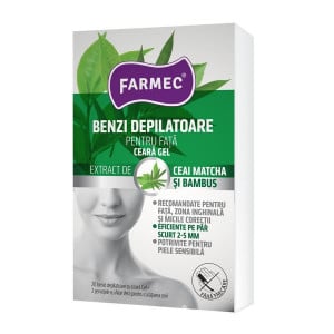 FARMEC BENZI DEPILATOARE CU CEARA GEL PENTRU FATA CU EXTRACT DE CEAI MATCHA SI BAMBUS