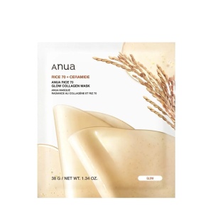 Ten | Masca hidrogel coreeana pentru iluminare cu apa de orez, colagen si ceramide rice 70 glow collagen mask, anua, 34 g | 1001cosmetice.ro