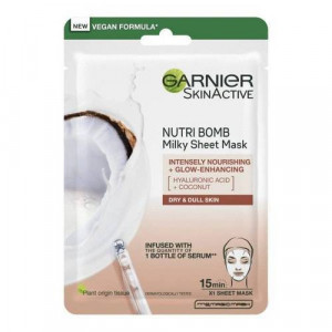 Masca servetel Nutribomb cu lapte de cocos si acid hialuronic pentru nutritie intensa si iluminare, Garnier Skin Naturals, 28 g