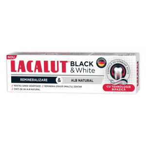 Pasta de dinti Black & White cu carbune activ, Lacalut, 75 ml
