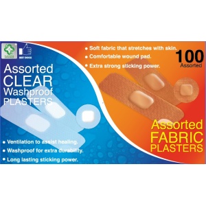 Ingrijire copii, a &amp; e plasters | Plasturi sterili a&e, pentru diverse intrebuintari, clear washproof + fabric plasters, forme diferite, set 100 bucati | 1001cosmetice.ro