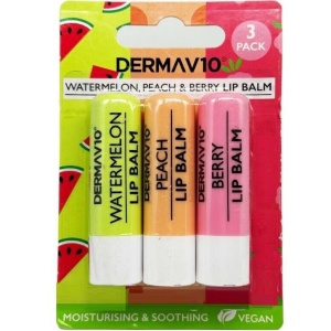Make-up, dermav10 | Set 3 balsam de buze watermelon, peach, berry lip balm dermav10 | 1001cosmetice.ro
