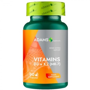 Suplimente &amp; produse bio | Suplimente vitamina d3 -2000 + k2 (mk-7) adams, 90 capsule | 1001cosmetice.ro