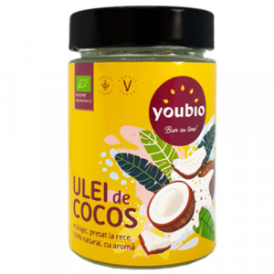 Ulei de cocos, ecologic, presat la rece, 100% natural, cu aroma, Youbio Adams, 330 ml