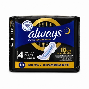 Absorbante Ultra Secure Night, marimea 4, Always, 10 bucati