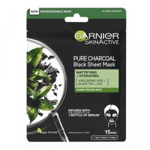 Masca servetel Pure Charcoal cu ceai negru pentru matifiere, Garnier, 28 g