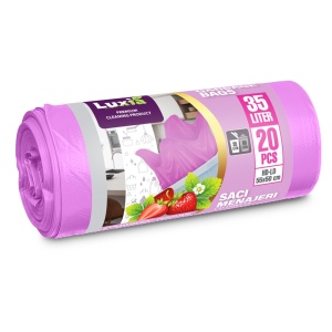 Saci menajeri cu aroma de Capsuni 35L, cu urechi, 20 buc., HD-LD, 55 cm x 50 cm, Luxia 4015