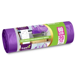 Luxia | Saci menajeri strong mov, 60l, cu manere, 20 buc., hd-ld, 60x72 cm, luxia 4019 | 1001cosmetice.ro