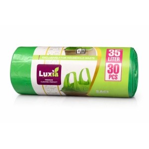 Saci menajeri Strong Verde, 35L, cu manere, 30 buc., HD-LD, 60x50 cm, Luxia 4016