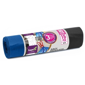 Saci menajeri Triplustratificati Albastru cu snur, superetansi, 35L, 15 buc., LD-PE, Luxia 4060