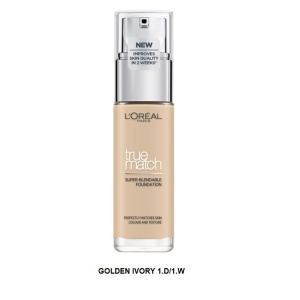 Fond de ten True Match/Accord Parfait, L'Oreal Paris, 1.D/1.W Golden Ivory, 30 ml