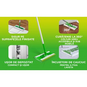 Kit de curatare dry + wet cu mop, 8 lavete uscate si 3 lavete umede, swiffer thumb 15 - 1001cosmetice.ro