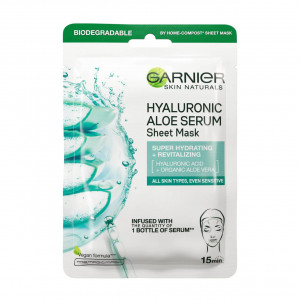 Masca servetel pentru fata, super hidratare si revitalizare, cu Acid Hyaluronic si Aloe Vera, Garnier, 28 g