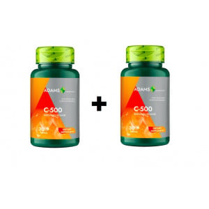 Vitamina C-500 supplements 30 tablete cu aroma de macese, Adams, pachet 1+1 Gratis
