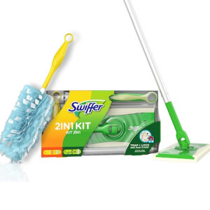 Kit de curatare 2 în 1 Trap & Lock cu mop, 8 lavete uscate si pămătuf, Swiffer