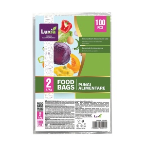 Pungi alimentare rezistente la congelator, 2kg/2l, 24x34cm, 100 bucăți, Luxia 4029