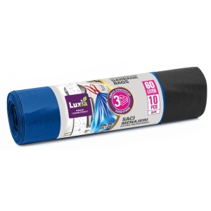 Saci menajeri Triplustratificati Albastru cu snur, superetansi, 60L, 10 buc., LD-PE, Luxia 4061
