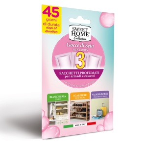 Odorizante camera, sweet home | Set 3 saculeti parfumati pentru sertare si dulapuri sweet home gocce di seta | 1001cosmetice.ro
