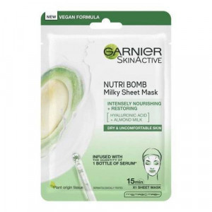 Masca servetel Nutribomb cu lapte de migdale si acid hialuronic pentru nutritie intensa si reparare, Garnier Skin Naturals, 28 g