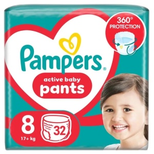 Ingrijire copii, pampers | Scutece chilotei pentru copii, baby dry pants pampers, nr.8, 17+ kg, pachet 32 bucati | 1001cosmetice.ro