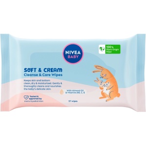 Servetele umede pentru copii Soft & Cream, Cleanse & Cream, biodegradabile, Nivea Baby, 57 bucati