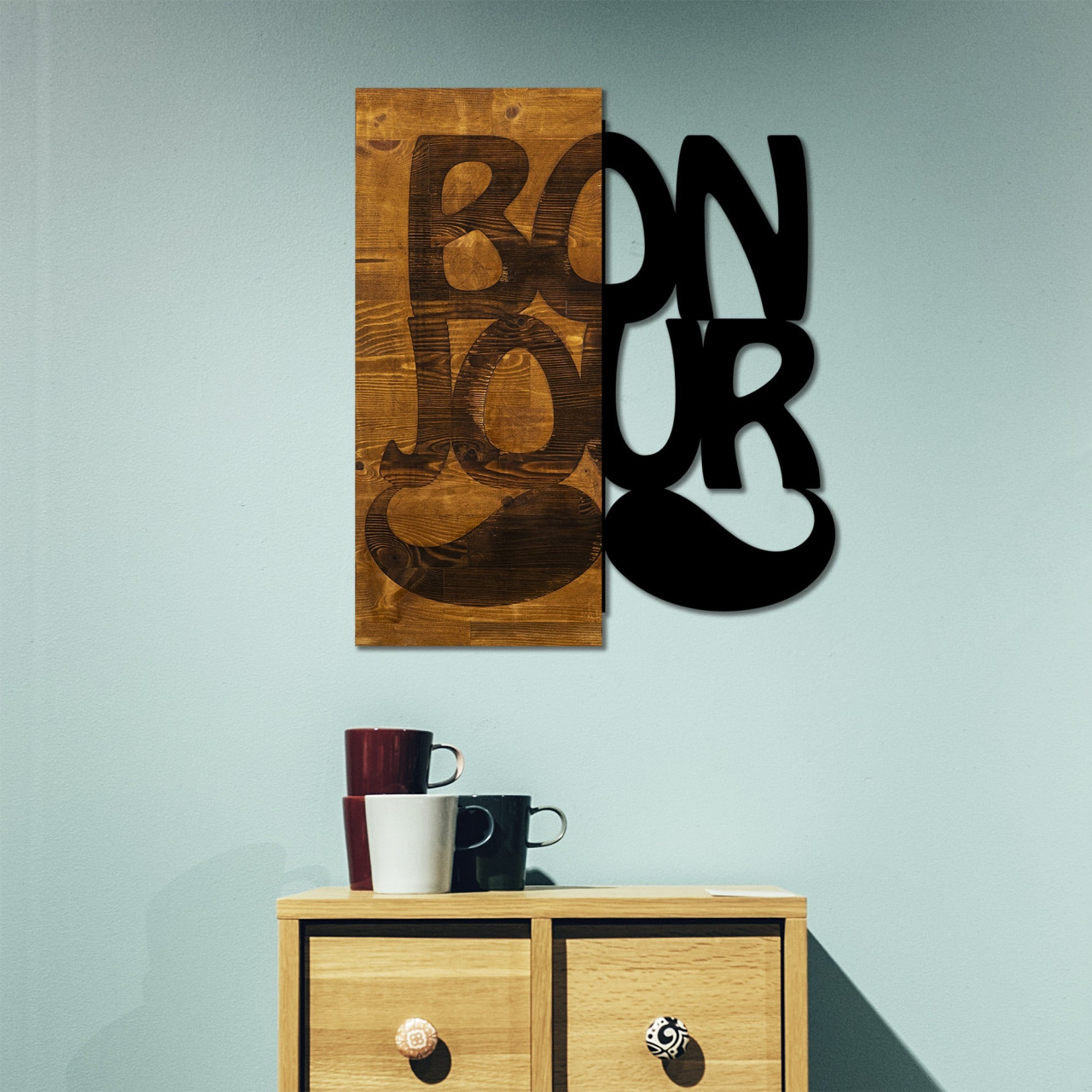 Accesoriu decorativ de perete din lemn Bonjour