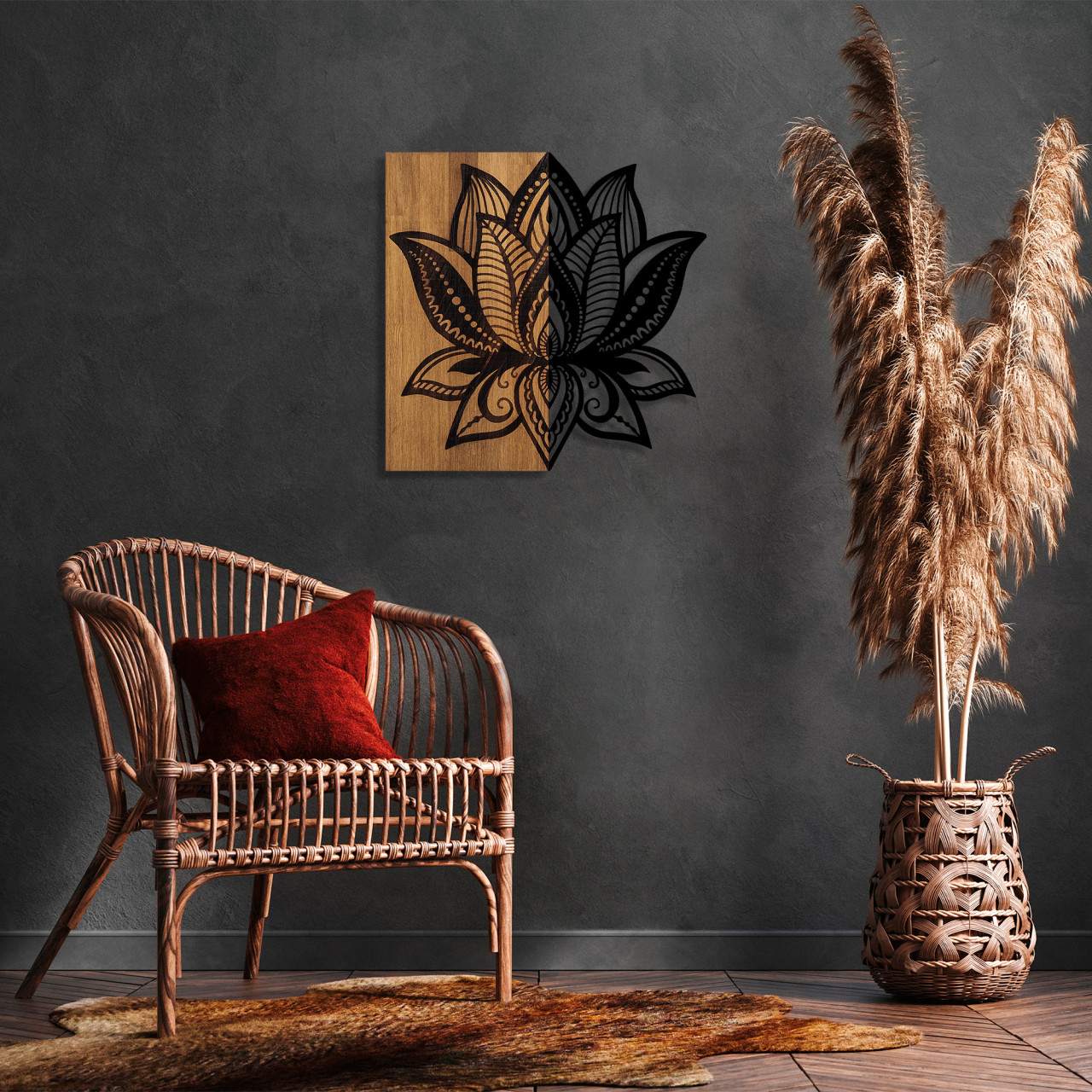 Accesoriu decorativ de perete din lemn Lotus 10