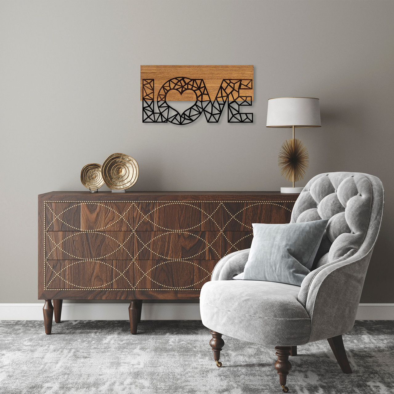 Accesoriu decorativ de perete din lemn Love - 323
