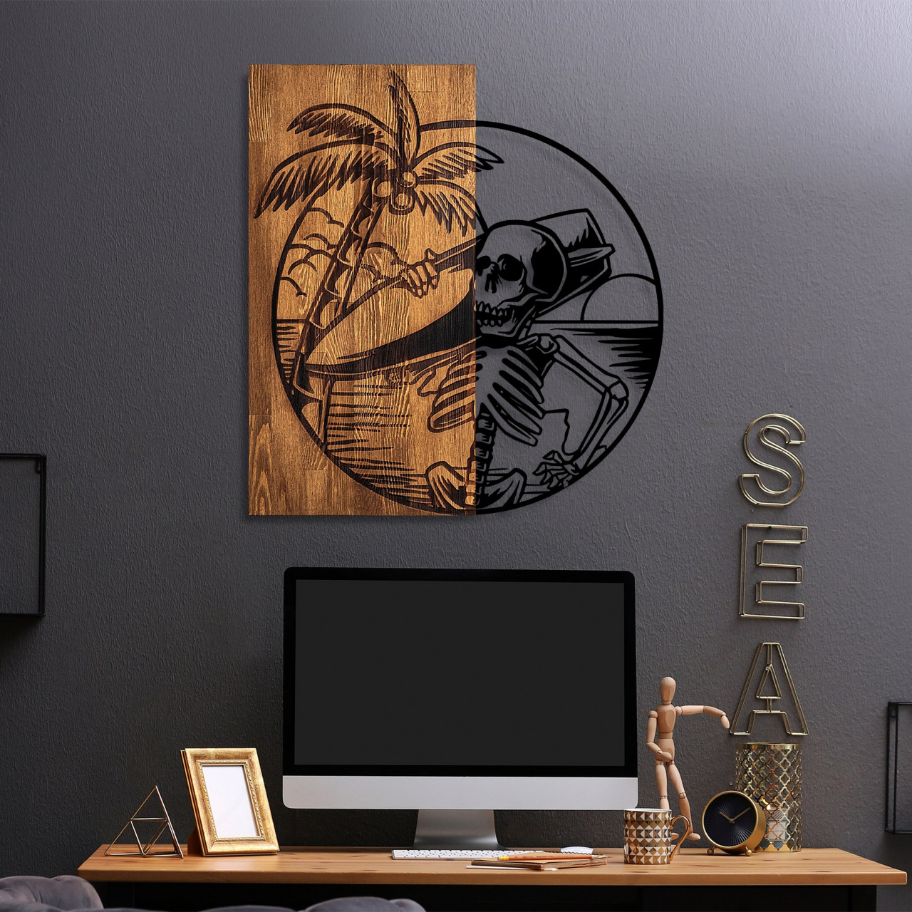 Accesoriu decorativ de perete din lemn Skeletor
