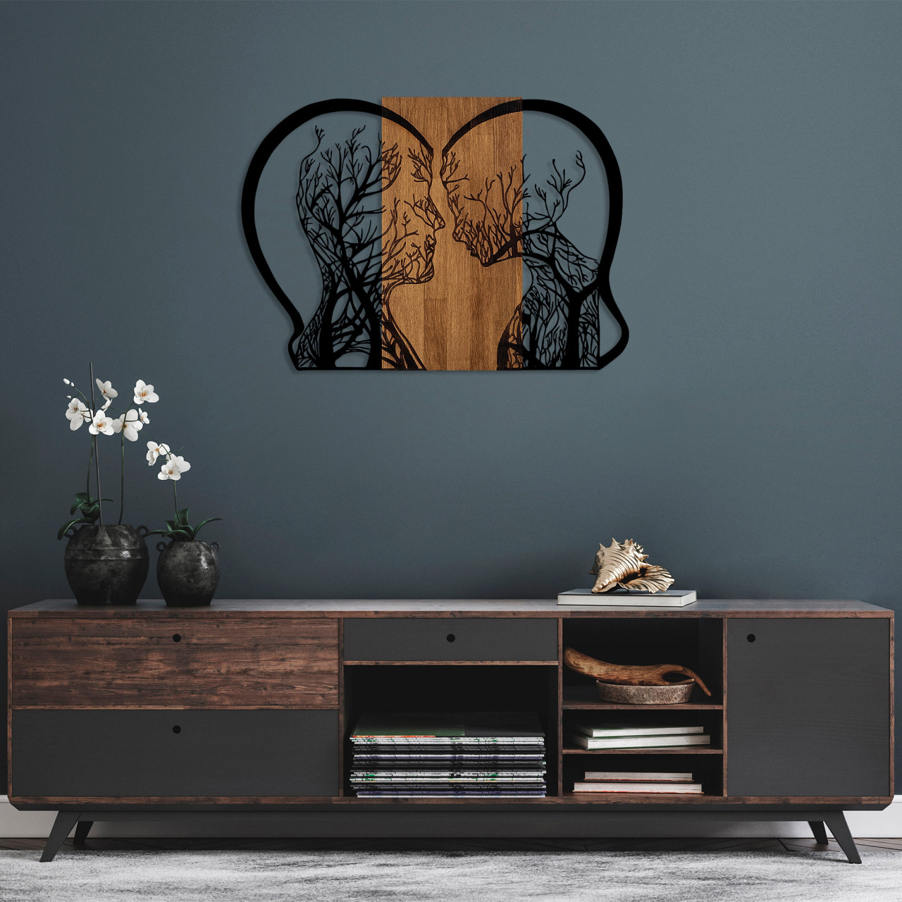 Accesoriu decorativ de perete din lemn Tree woman and man love
