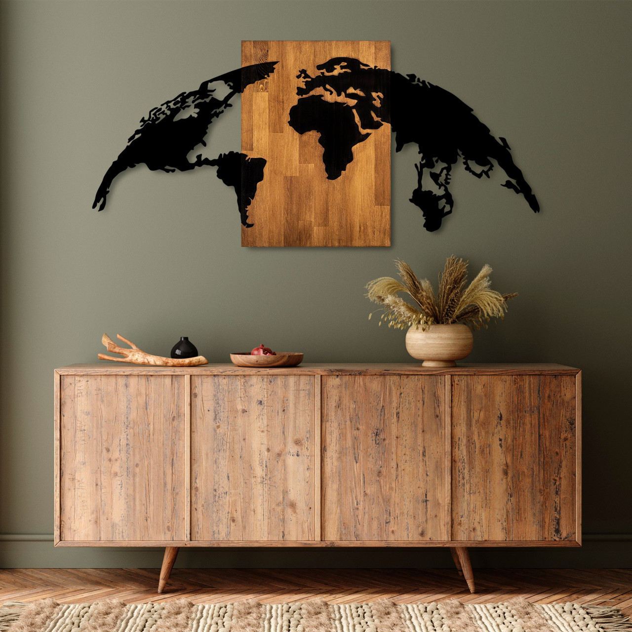 Accesoriu decorativ de perete din lemn World map 20