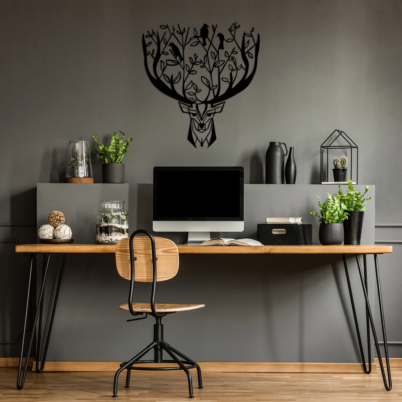 Accesoriu decorativ de perete metalic Deer