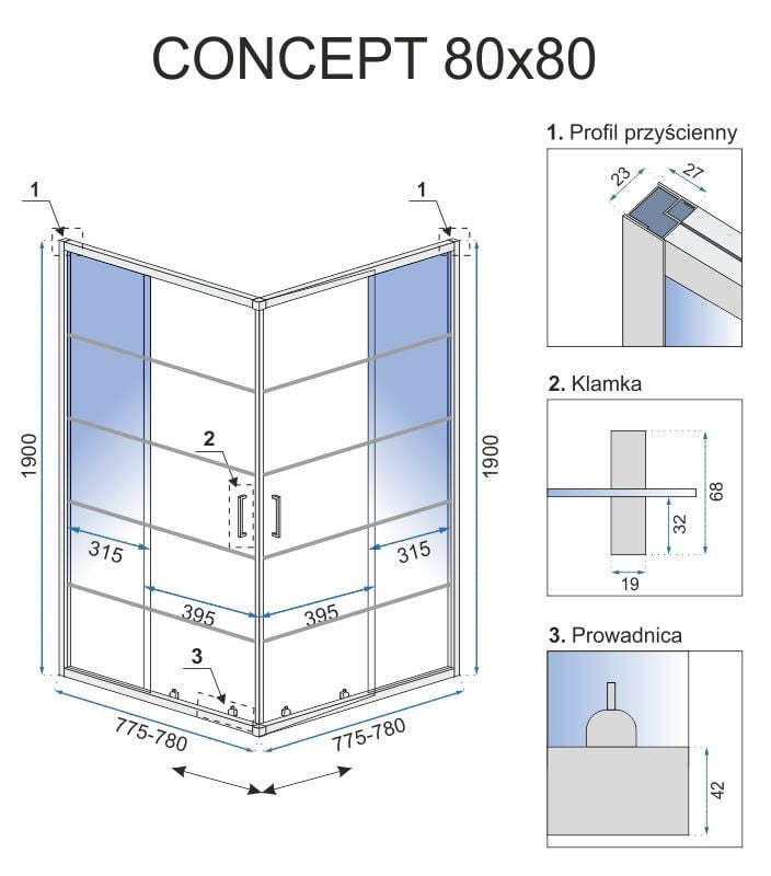 Cabina dus Concept negru – 80x80 cm - 1 | YEO