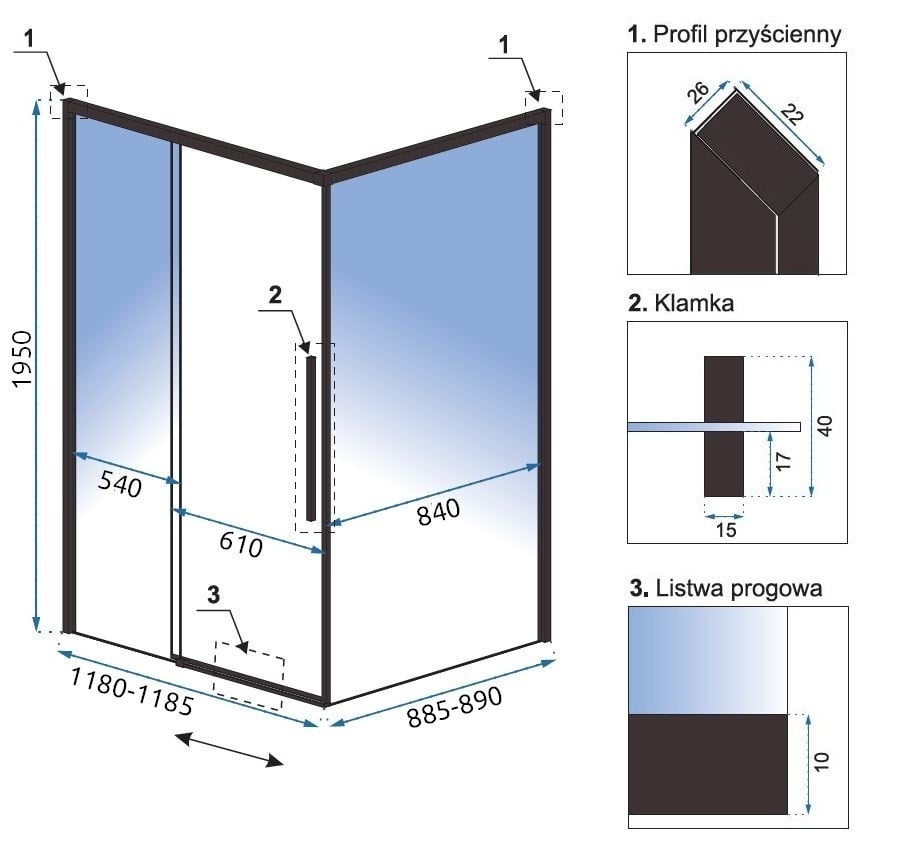 Cabina dus Solar negru - 90x120 cm - 1 | YEO