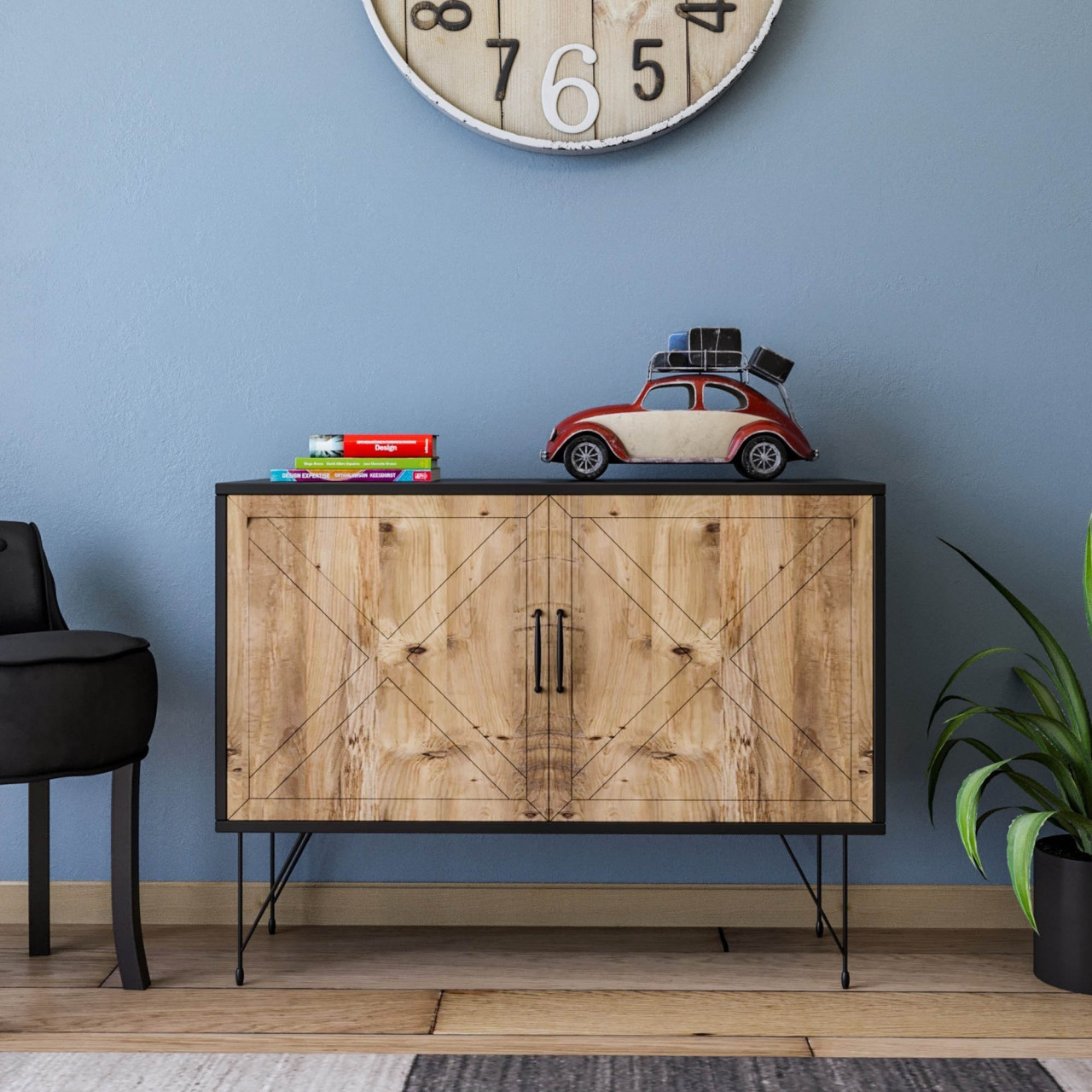 Consola Jupiter MDF stejar/antracit L100 cm - H77 cm