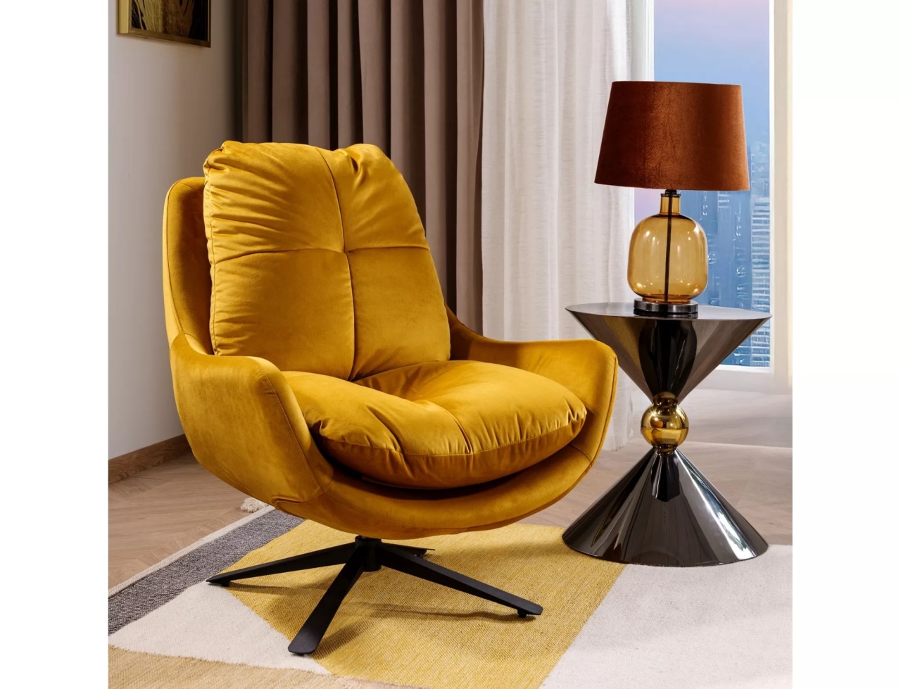 Fotoliu Vivien velvet mustariu Blu68 H90 cm - 3 | YEO