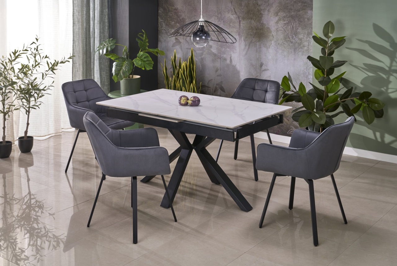 Masa extensibila Platan marmura alba/negru L140-180 cm
