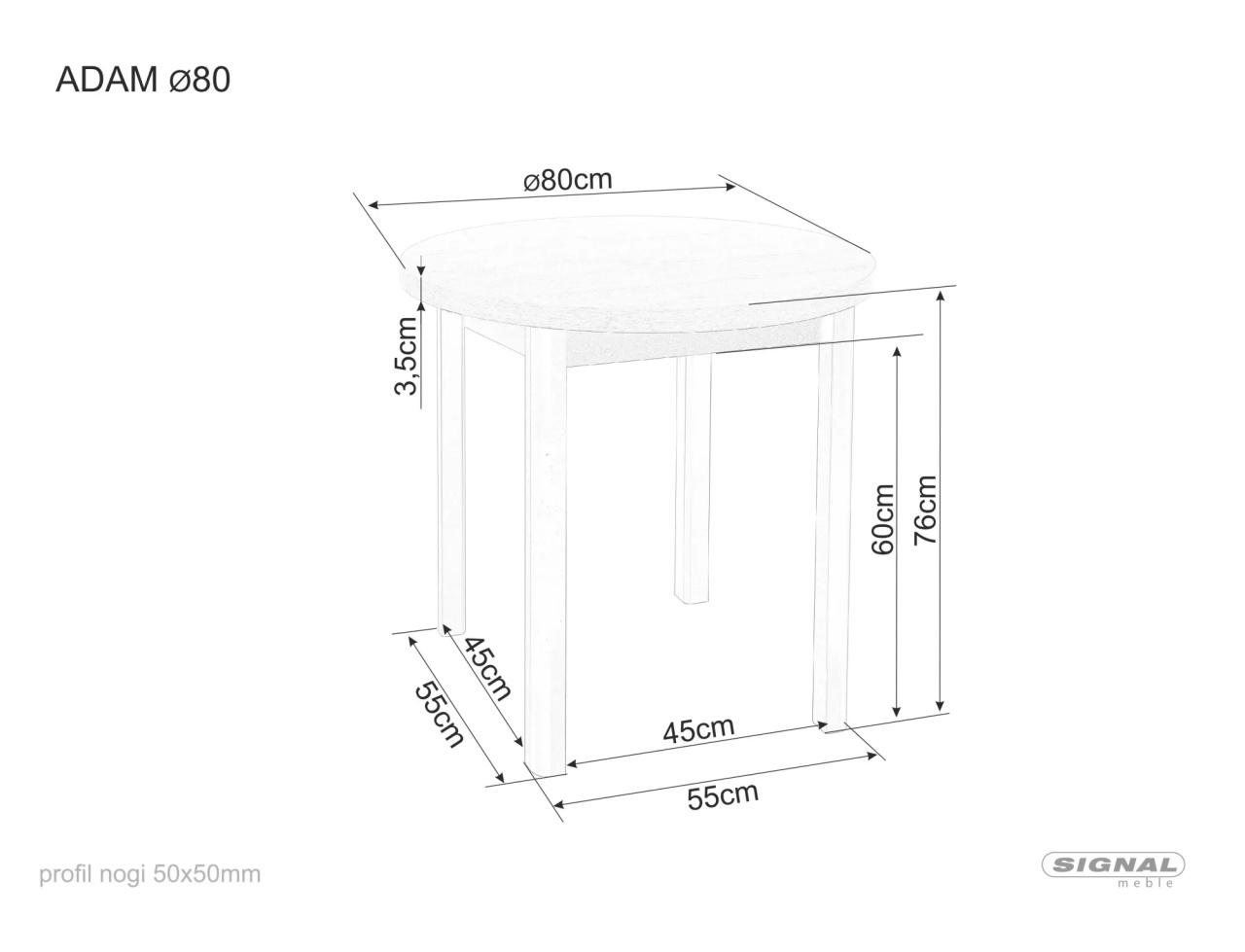 Masa rotunda Adam casmir/stejar cremona torro ø80 cm - 1 | YEO