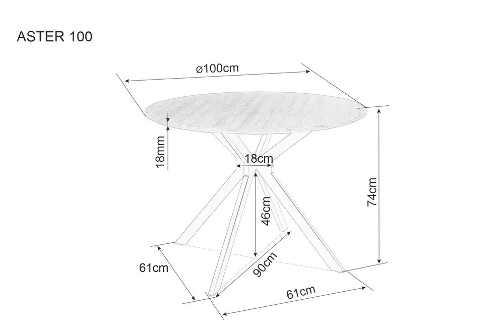 Masa rotunda Aster marmura alba/negru mat ø100/h76 cm - 3 | YEO