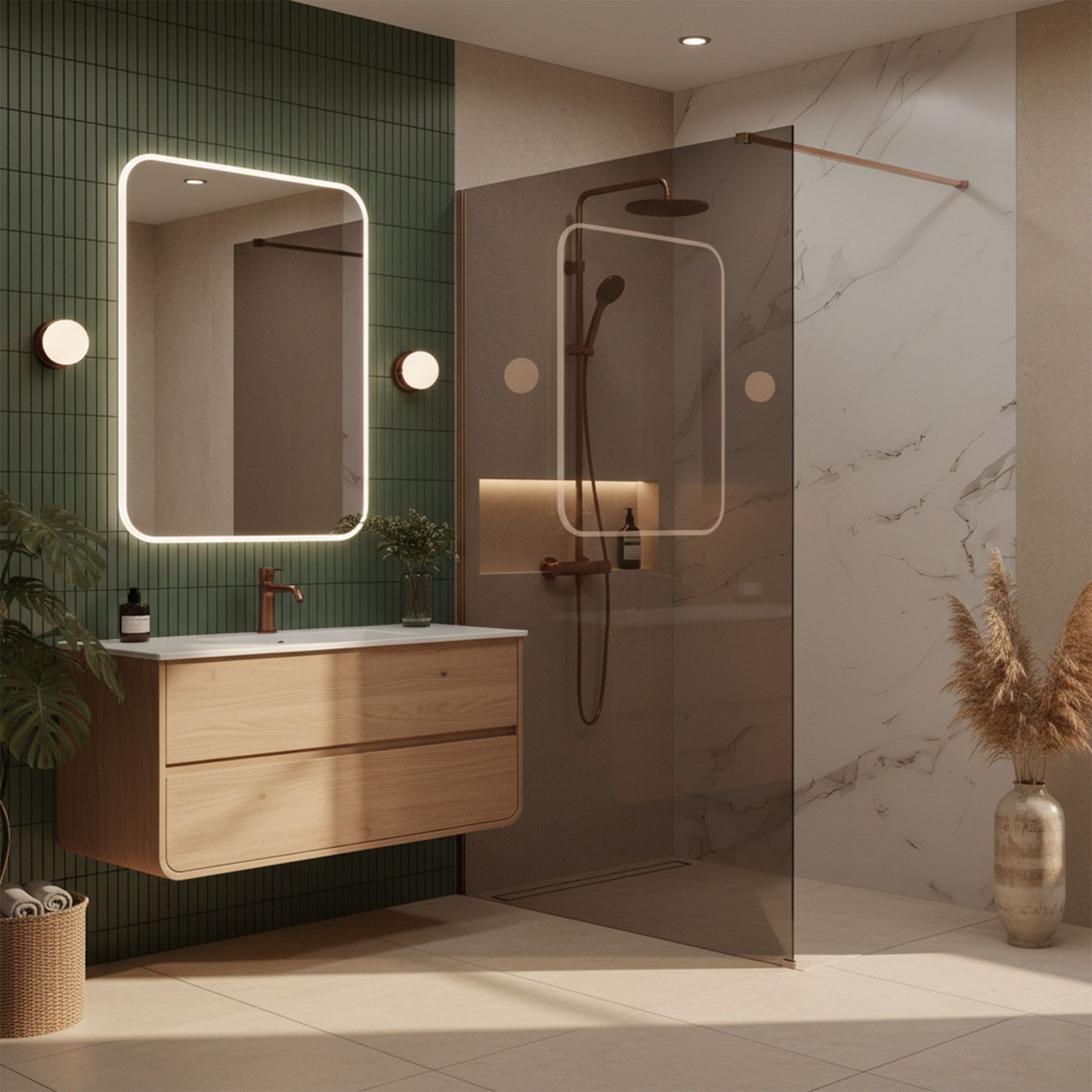 Paravan de dus Rea Flexi Brown / Brush Copper 140