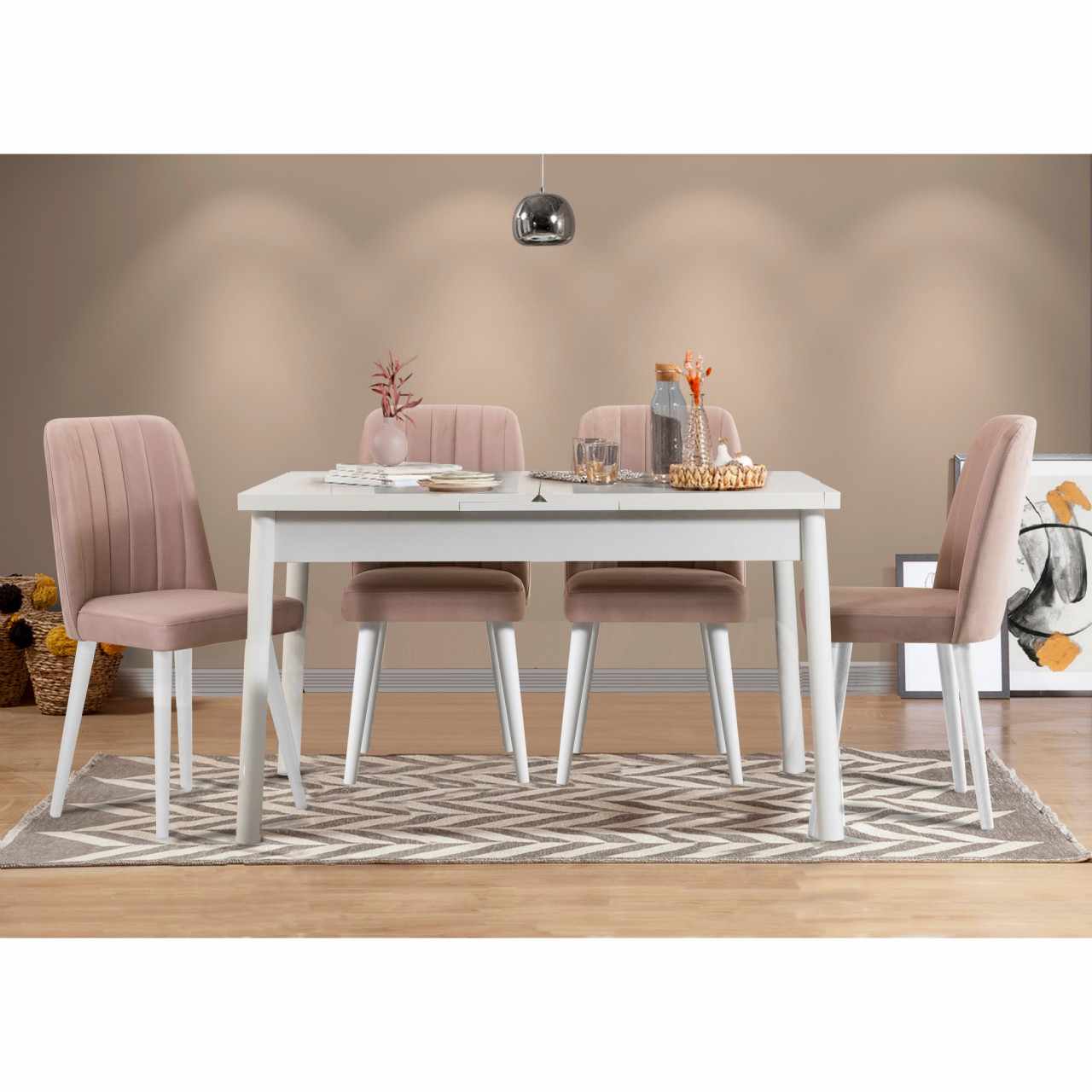 Set masa extensibila si scaune (5 piese) Santiago White Stone V2