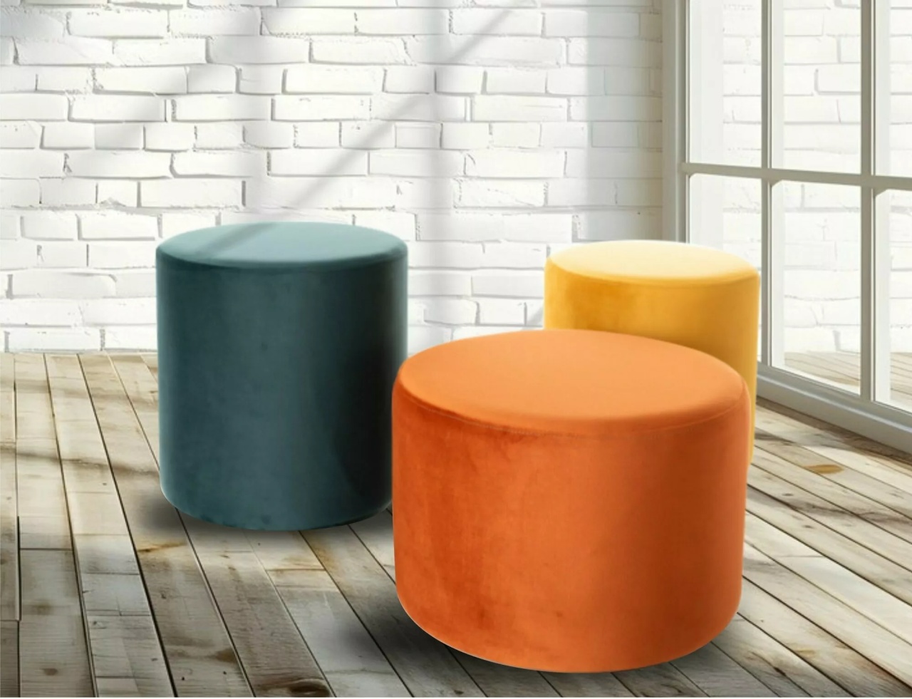 Taburet Doti C velvet mustariu Blu68 ø33 cm - 3 | YEO