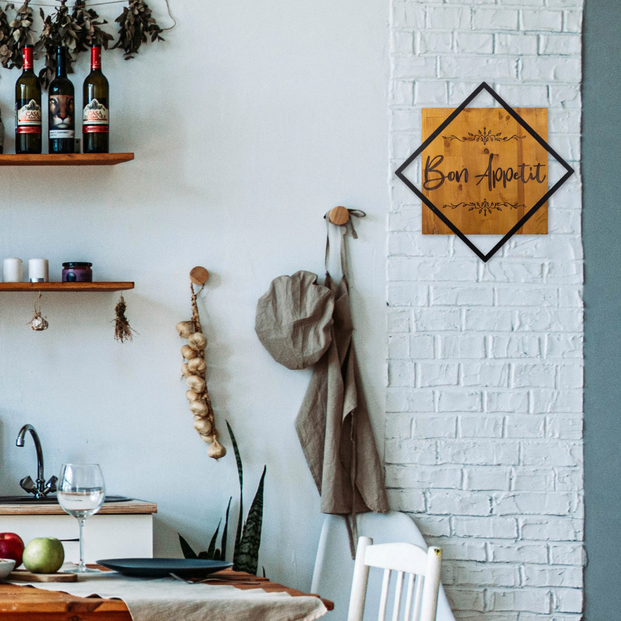 Accesoriu decorativ de perete din lemn Bon Appetit