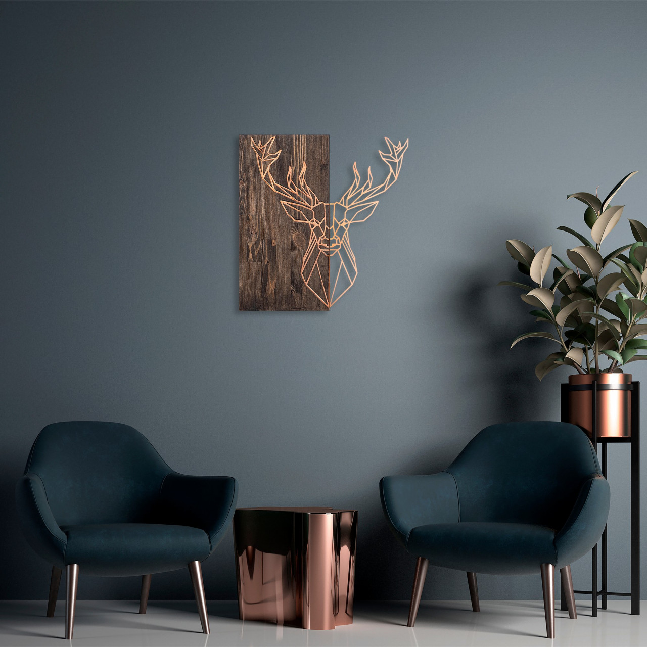 Accesoriu decorativ de perete din lemn Deer1 - Copper