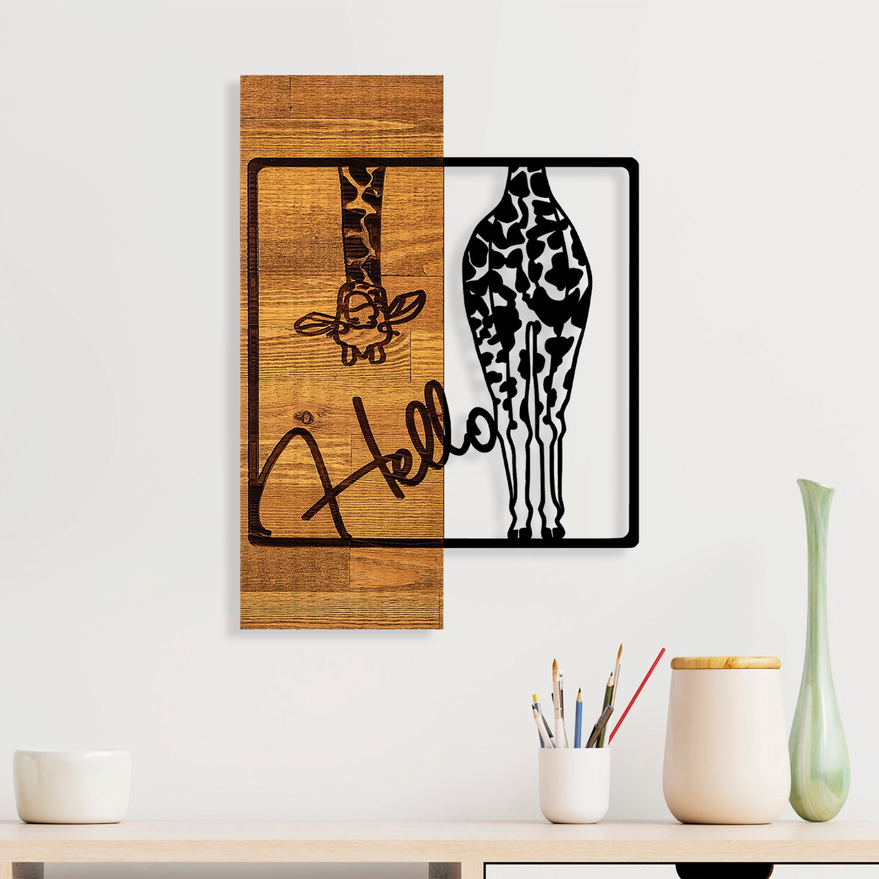 Accesoriu decorativ de perete din lemn Hello