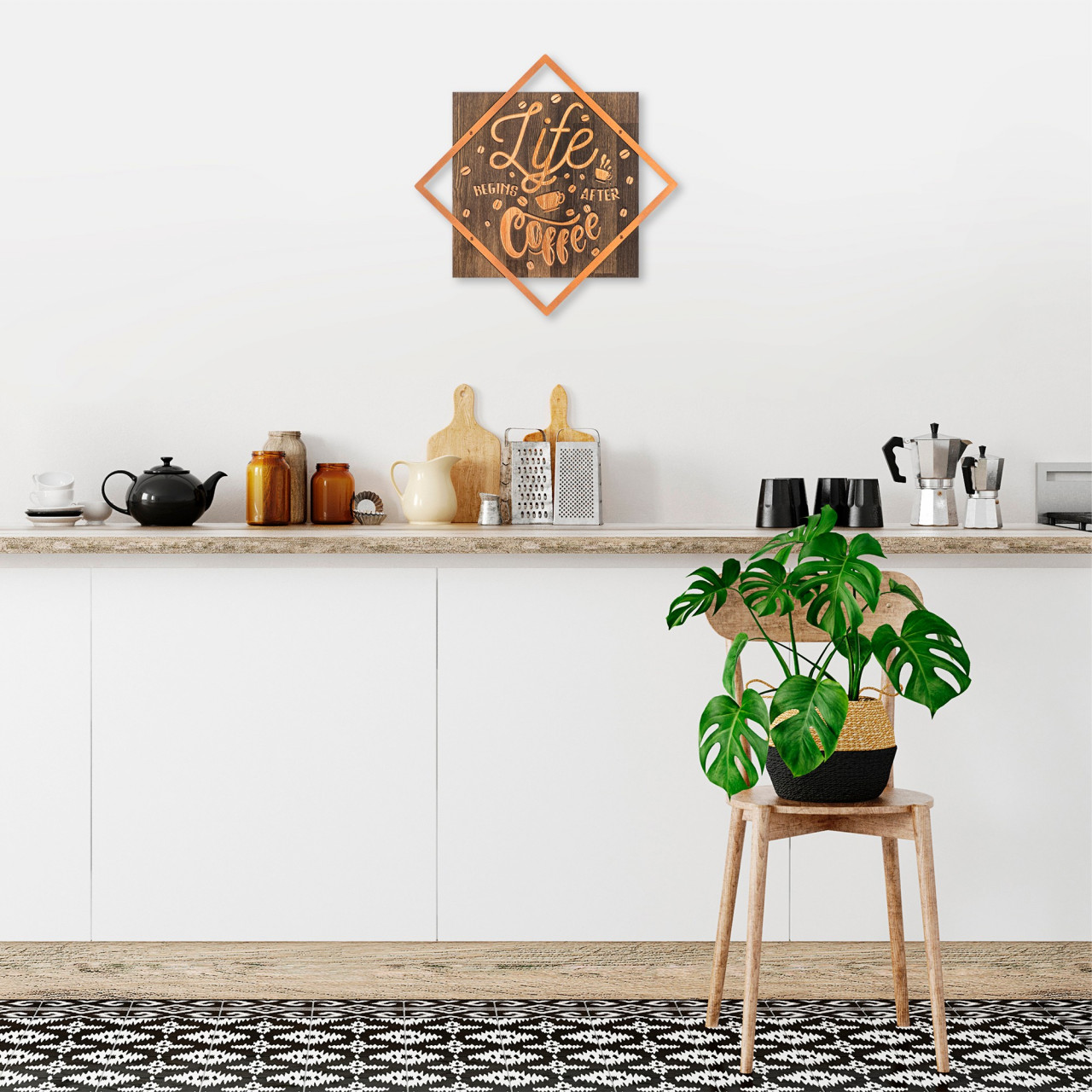Accesoriu decorativ de perete din lemn - Life begins after coffee