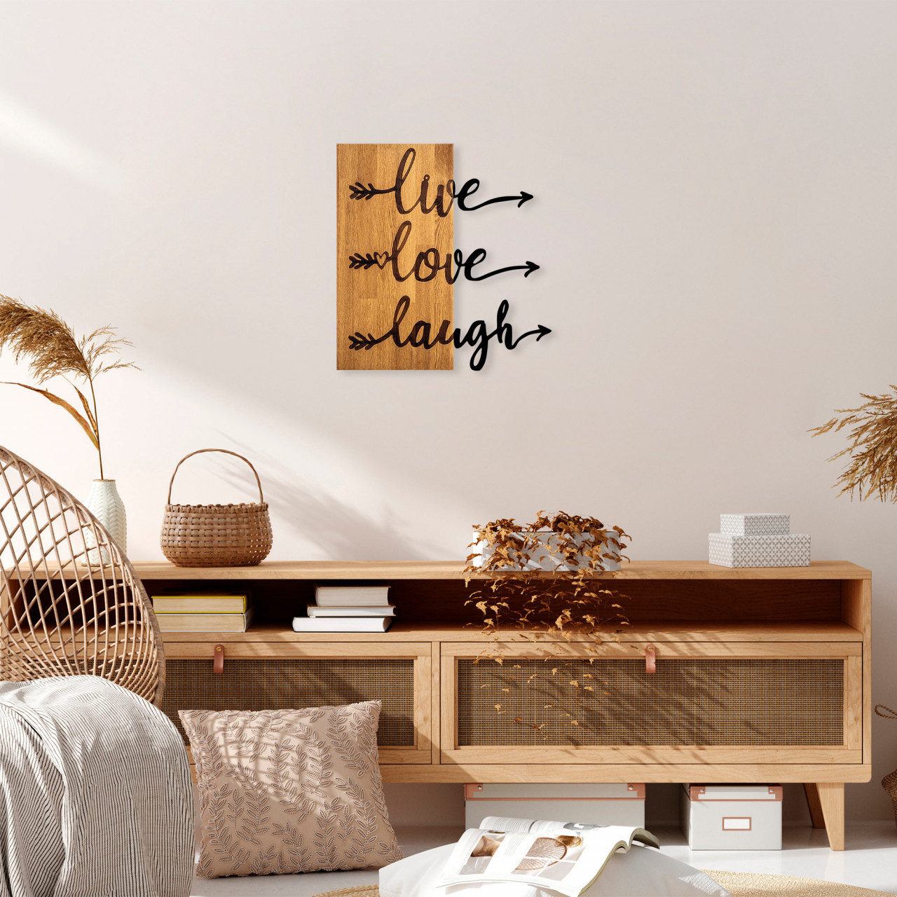 Accesoriu decorativ de perete din lemn Live Love Laugh - 369