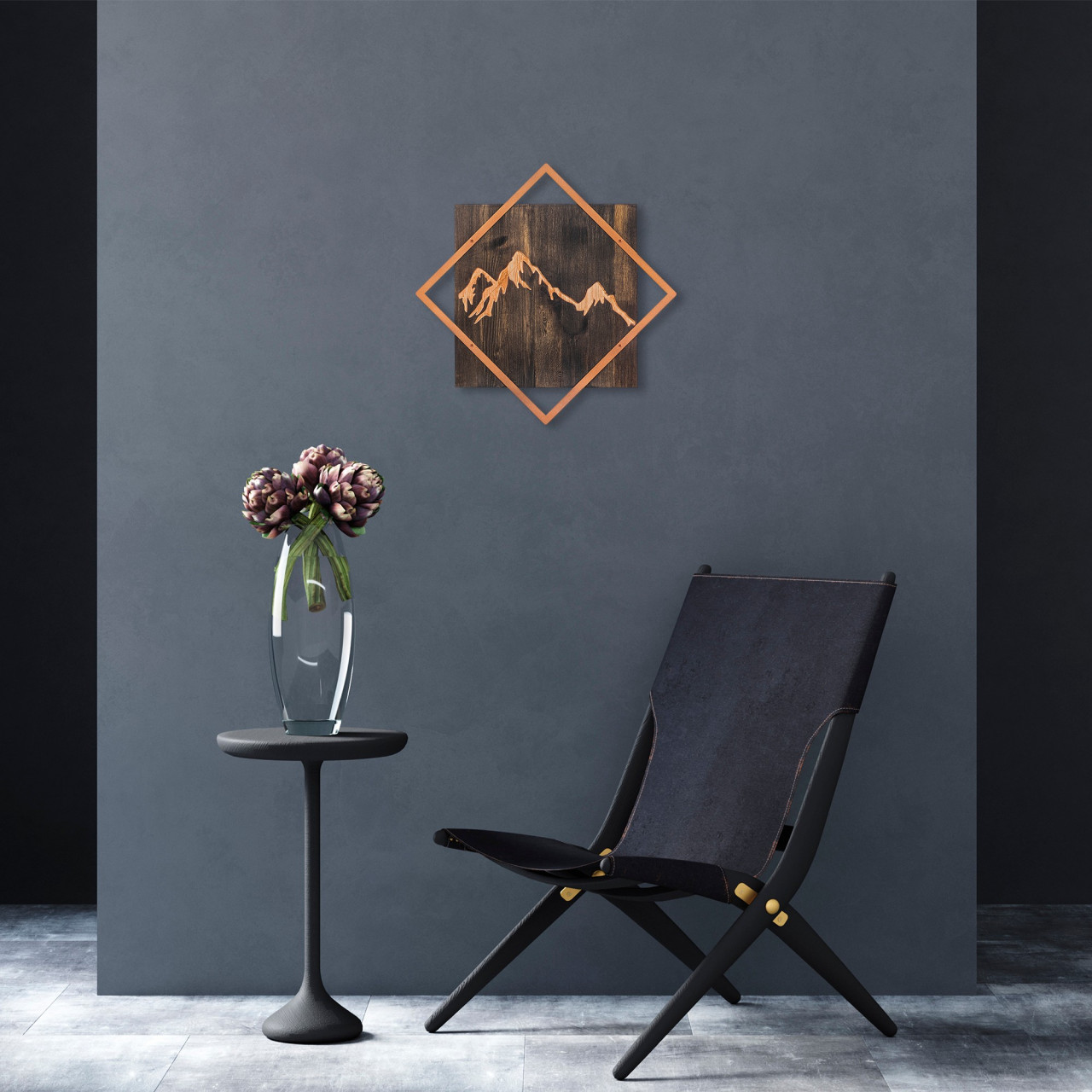Accesoriu decorativ de perete din lemn Mountain - copper